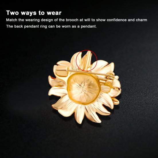 Stunning Pin Rhinestone Bee And Sunflower Brooch For Parties And Casual Wear Enamel