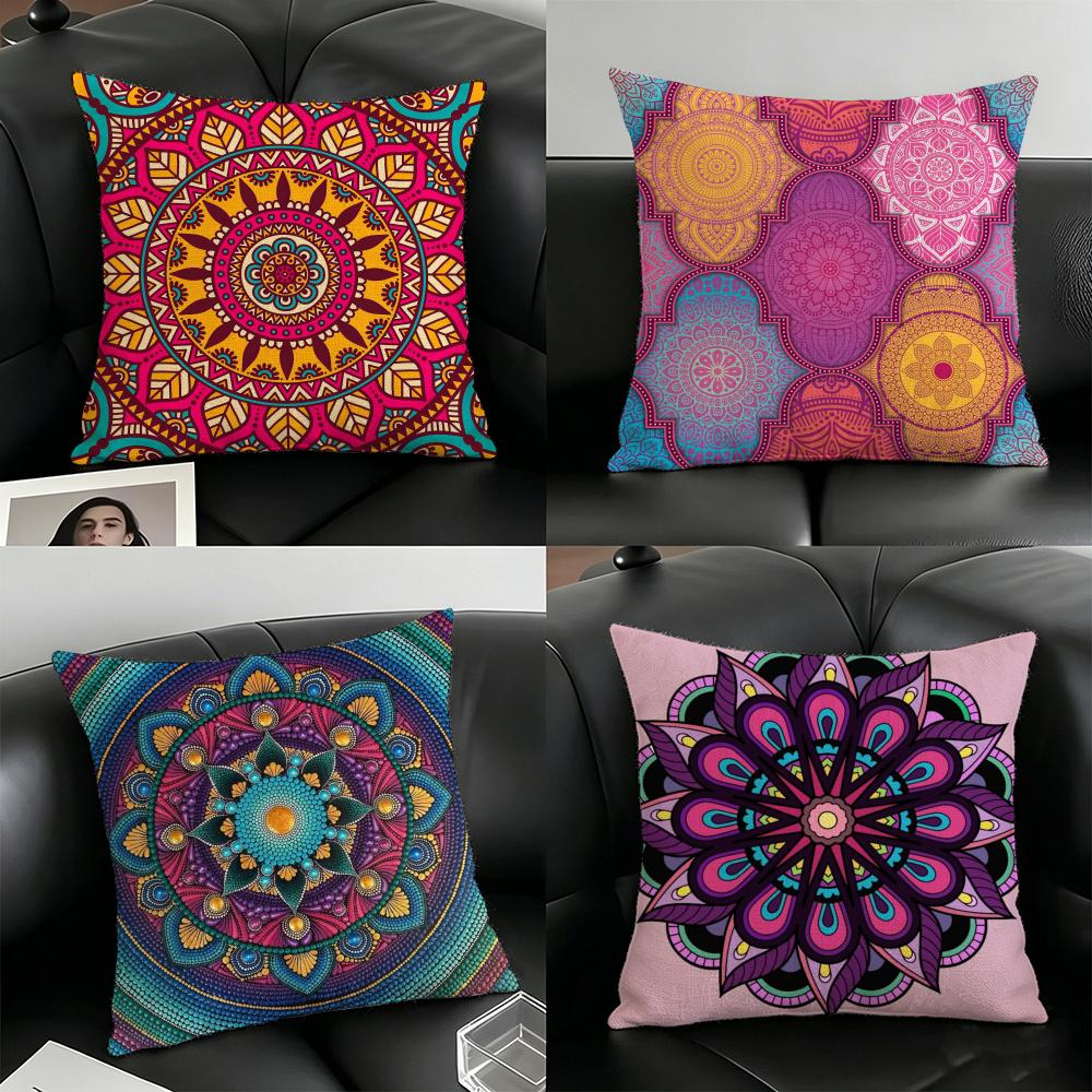 Mandala Style Decorative Pillow Case Linen Pillow Covers Cover For Couch Living Room Bench Patio Floor Linen Home Decor