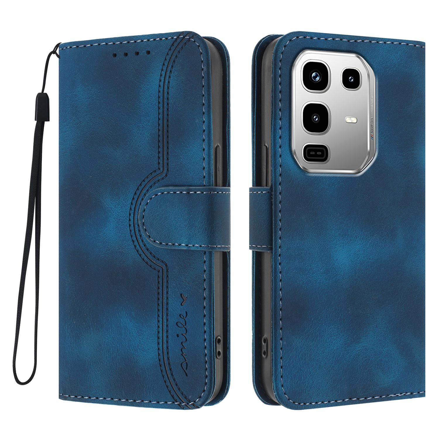 

For Infinix Note 50 4G/Infinix Note 50 Pro 4G Leather Case Wallet Stand Smile Imprinted Phone Cover with Strap Royal Blue