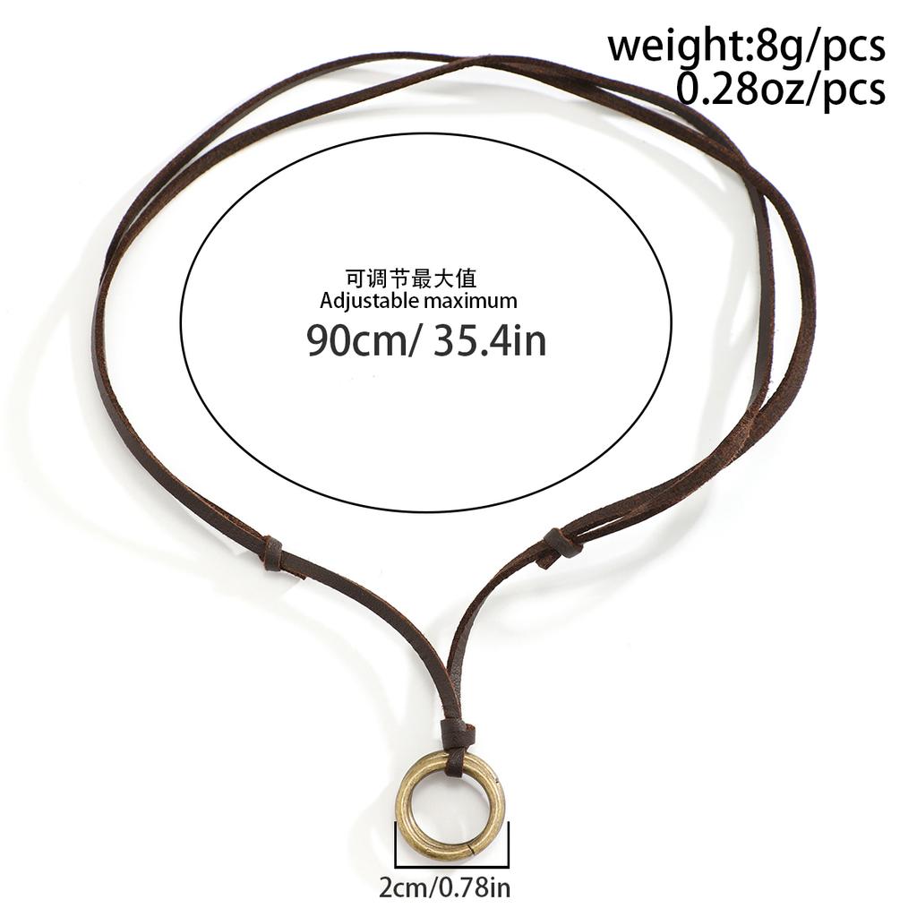 Salircon Boho Vintage Metal Double Ring Pendant Necklace Casual Korean Velvet Adjustable Rope Chain Necklace Men's Neck Jewelry