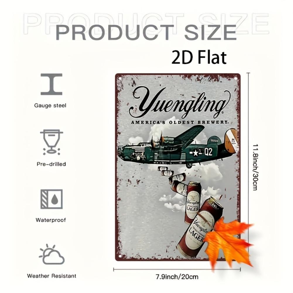2D Flat 1pc Vintage Yuengling Metal Tin Sign - Classic American Brewery Art with Old-School Aircraft & Lager, Retro Wall Decor