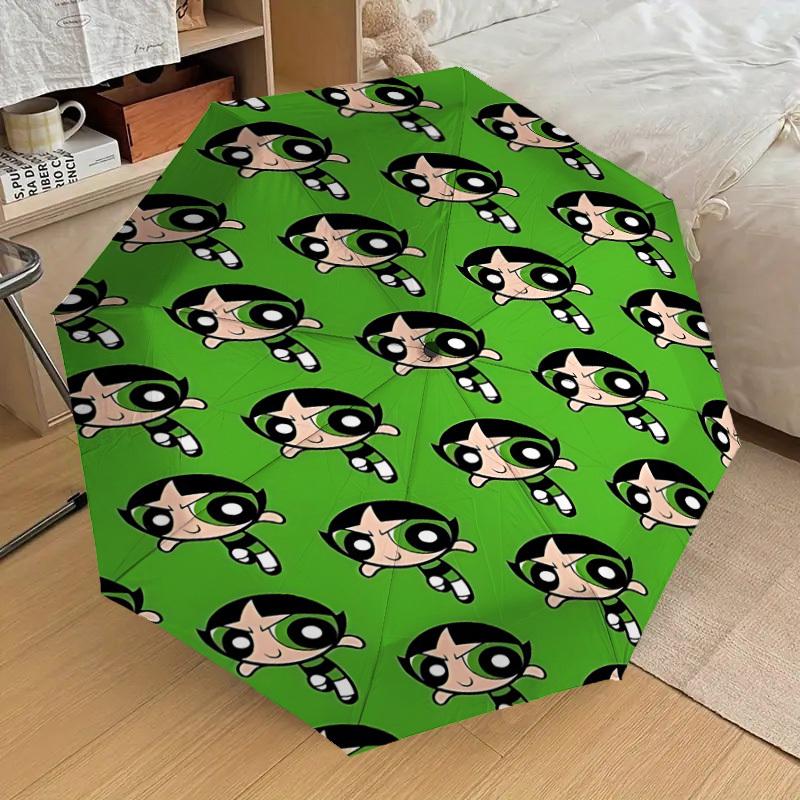 1PC Warner Powerpuff Girls Automatic Open/Close Umbrella with Windproof, 25-Rib Sturdy Canopy, Durable Ribs1242A