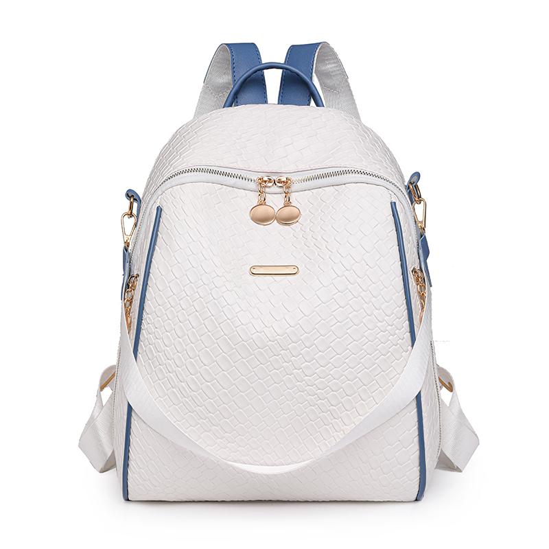 

Водонепроницаемый рюкзак Цветной контрастный женский кожаный рюкзак Дорожный рюкзак белый/синий