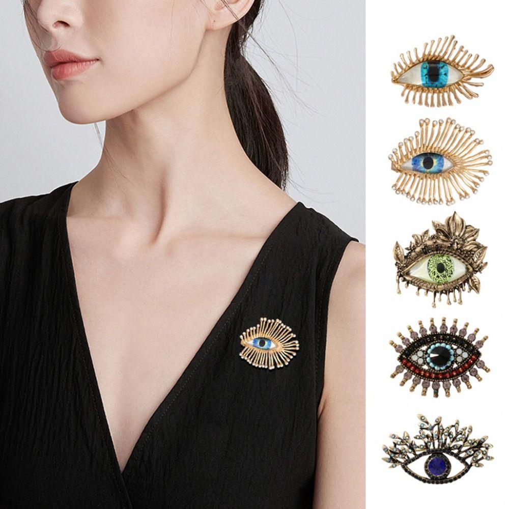 Crystal Pendant Devil Eye Brooch Pin Decoration Rhinestone Eye Brooches Banquet Clothes Pin  Party