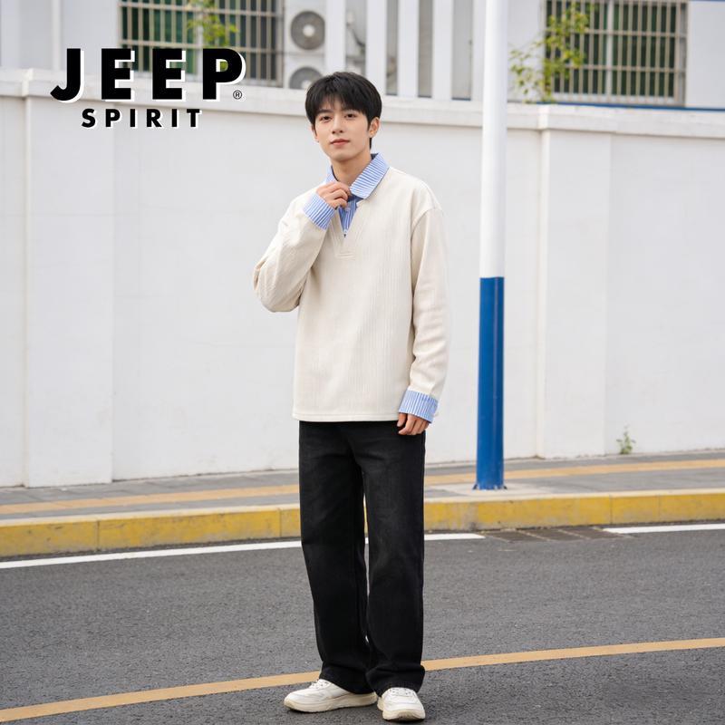 

JEEP SPIRIT Men s Fake Two-Piece Stripe Sweatshirt M