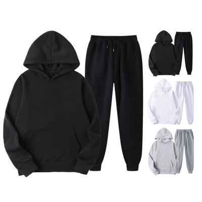 Erkek Spor Takım Elbise İki Parça Eşofman Takımı Kapşonlu Bağcıklı Uzun Kollu Sweatshirt Lastikli Bel Pantolon Takımı Spor Eşofman Takımı
