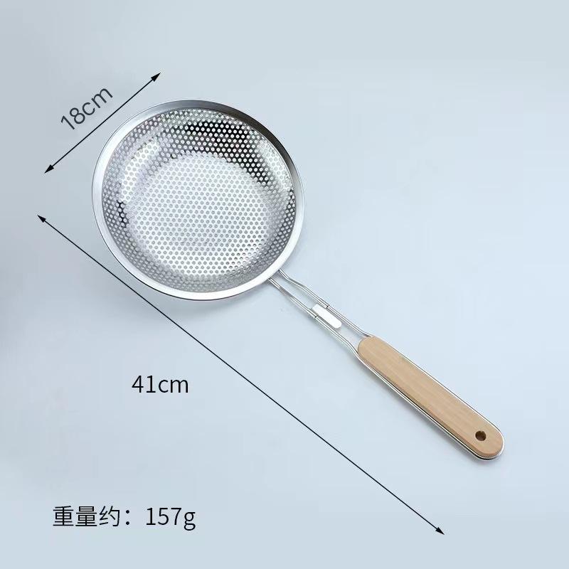 Fine Mesh Stainless Steel Strainer Skimmer - Wood Handle Pasta Oil Strainer for Cooking, Commercial Grade Kitchen Filter Spoon.