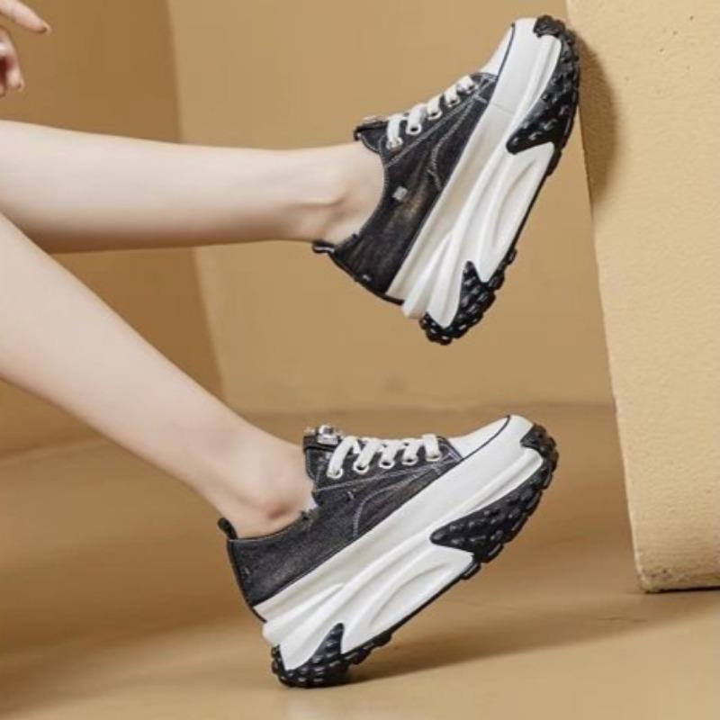 Buty Damskie Wiosna Jesień Wysokie na Platformie Obuwie Damskie Denim Podwyższające Wygodne i Eleganckie Moda Y2k Casual