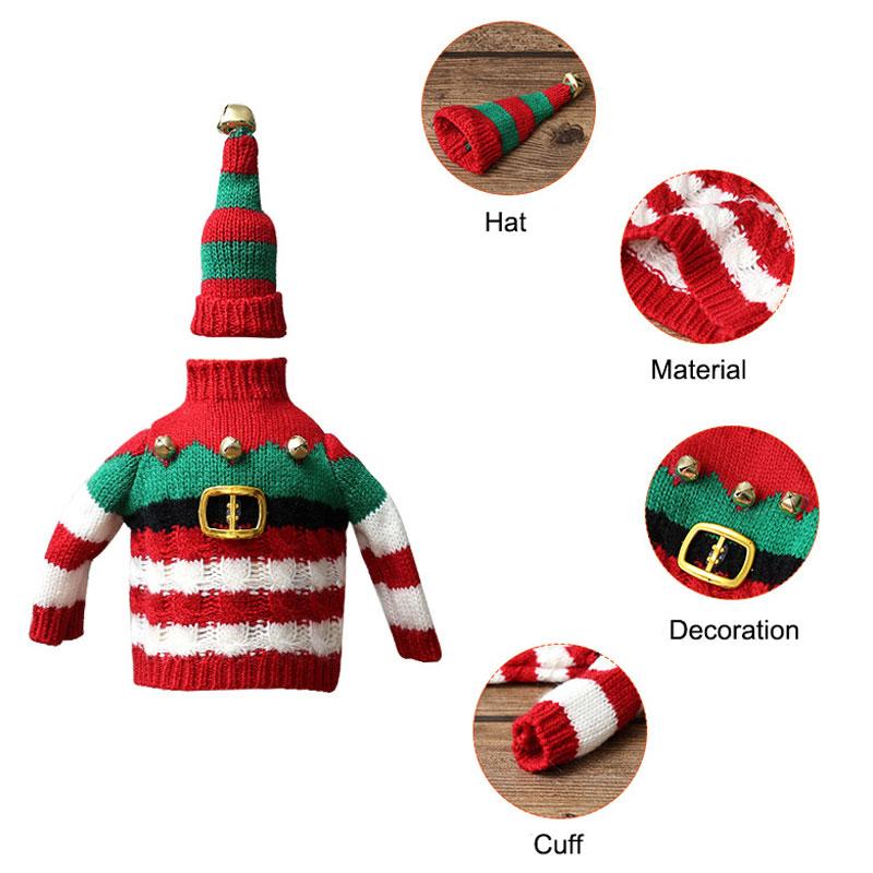 1Set Knitted Clothing Sweet Bottle Decoration Ambience Decoration Acrylic Christmas Red Striped Pattern Champagne Protector
