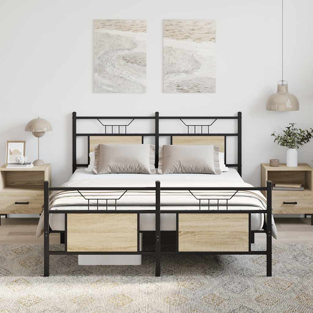 Bed Frame without Mattress Sonoma Oak Finish 140 x 190 cm Engineered Wood