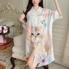 Women's Short Sleeve Ice Silk Sleep Dress Nightgown Plus Size 4XL Pajamas Shirt Sundress Loose Home Clothes