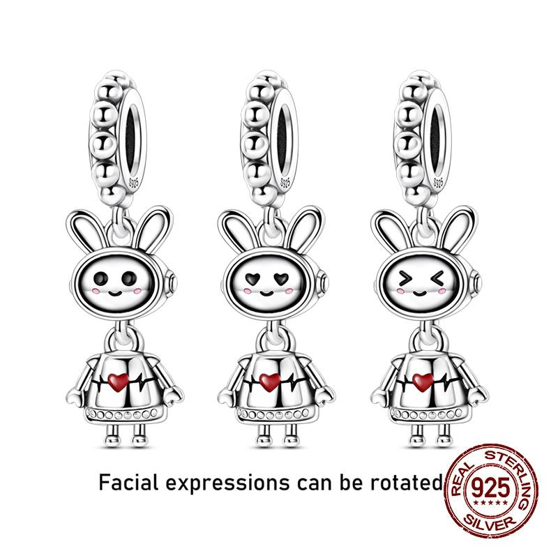 New Copper Charm Beads Expression Changes Robot Rabbit Beads For Bracelet Pendant Diy Fine Women Girls Jewelry Gift