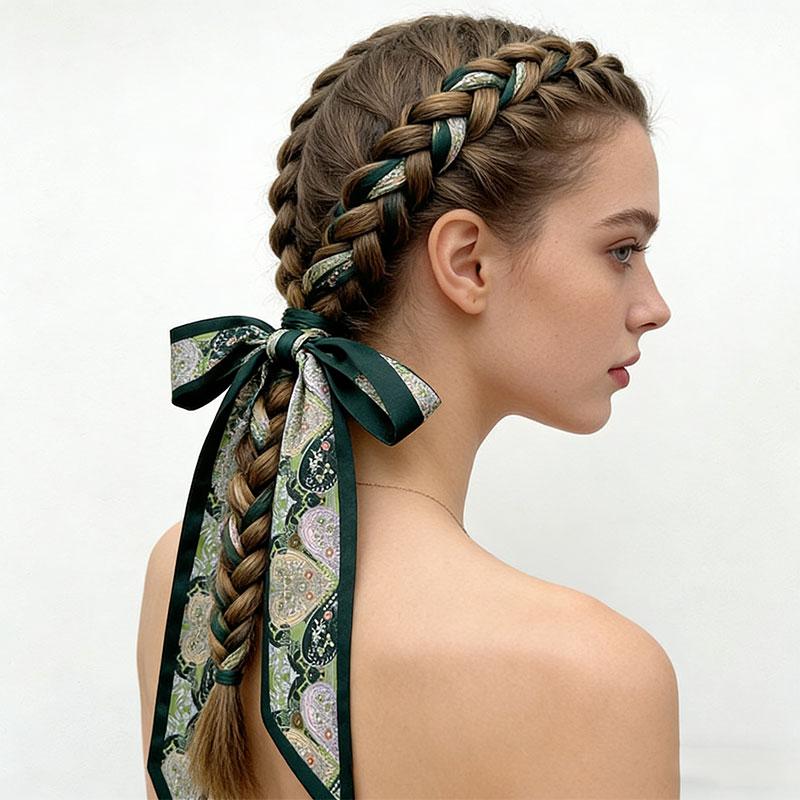 1Pc Silk Scarf Versatile Long Gift Ponytail Ribbon Temperament Bag Straps Soft Printed