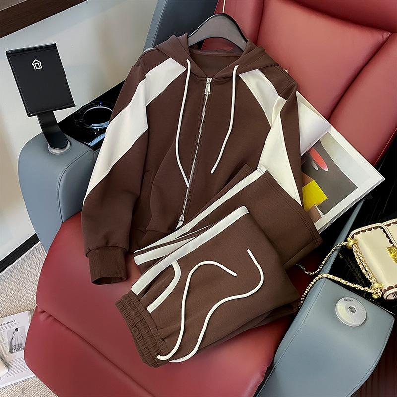 

Модный повседневный костюм женский весенне-осенний новый модный кардиган с капюшоном свитер спортивная одежда комплект из двух предметов XXL