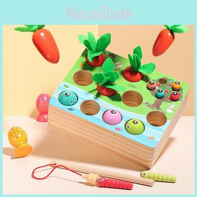 Wooden Trigame Set For Kids With Fishing And Insect Catching Skills Educational Toy For Early Learning