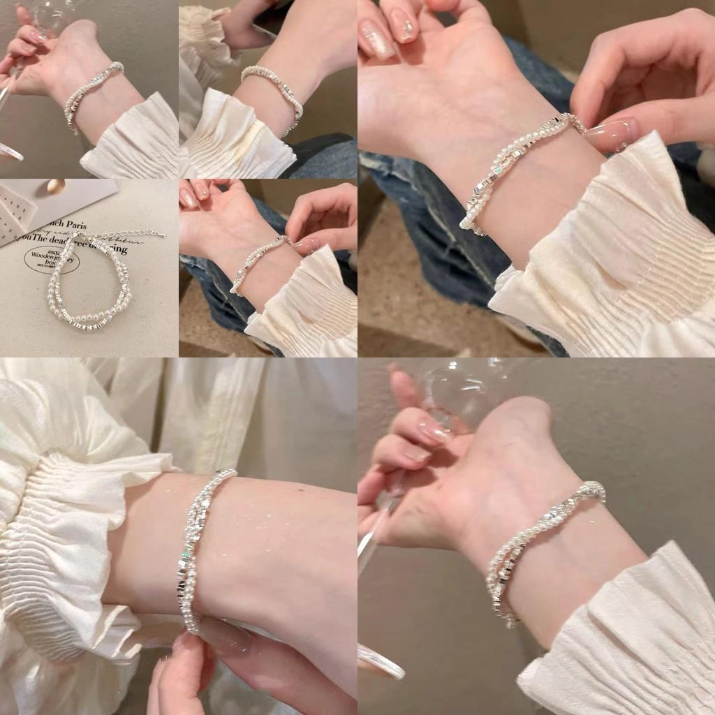 Elegant Double Layer Pearl Beaded Bracelet For Women With Luxurious Design And Irregular Silver Accents