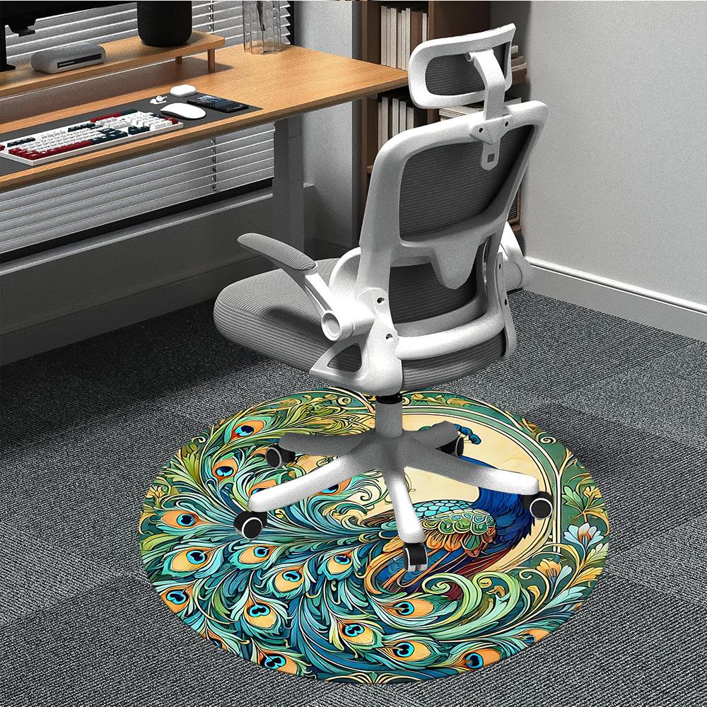 1pc Peacock Feather Office Round Area Rug, Under Office Chairs Bedroom Living Room Home Decor, Room Deco