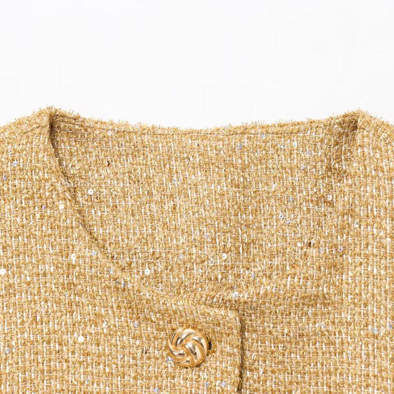 Kaslead New Arrival Women's Fashion Style with Belt Metallic Thread Texture Vest 2132116