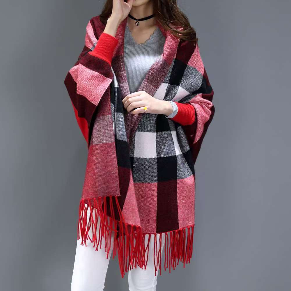 Thick Shawl Women Sweater Plaid Knitted Cardigans for Autumn and Winter Outfits