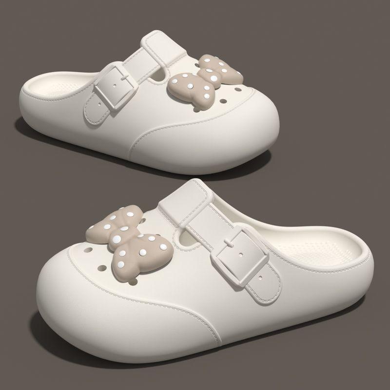Buckle Hollow Thick Women's Slippers and Ladies Sandals With Bow Indoor 39 Slides Original Vip Shoes Stylish Shoe On Promotion