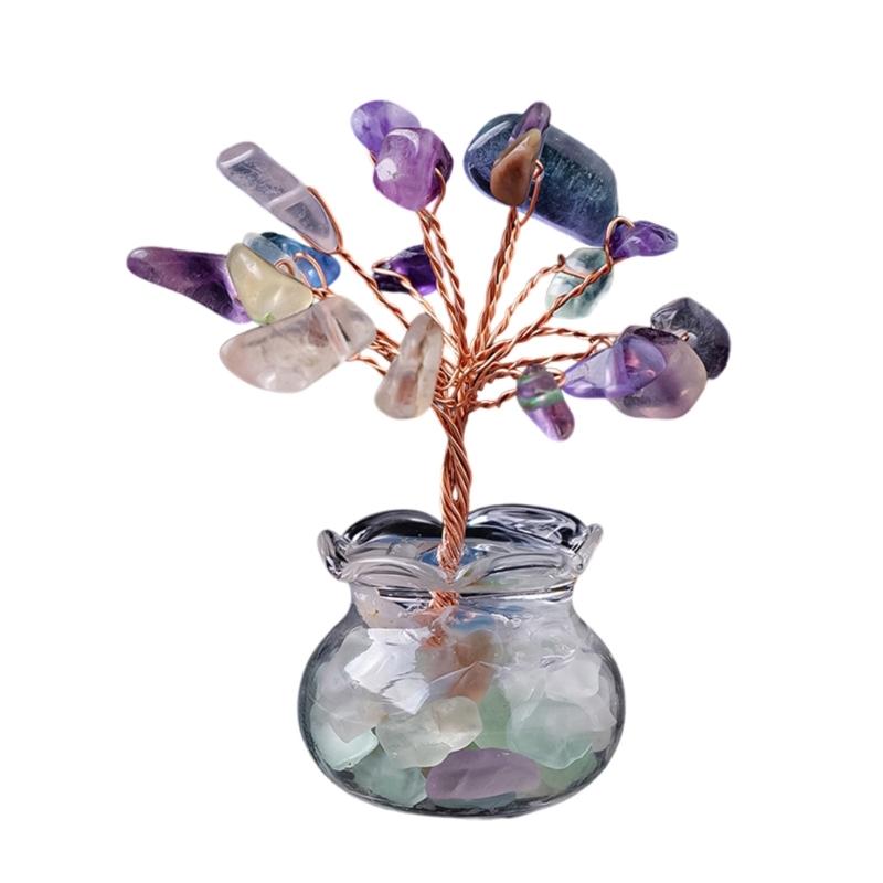 Natural Crystal Money Tree Ornament for Home Office Decoration Enhancing Energy and Fortune with Color Crystal Stone