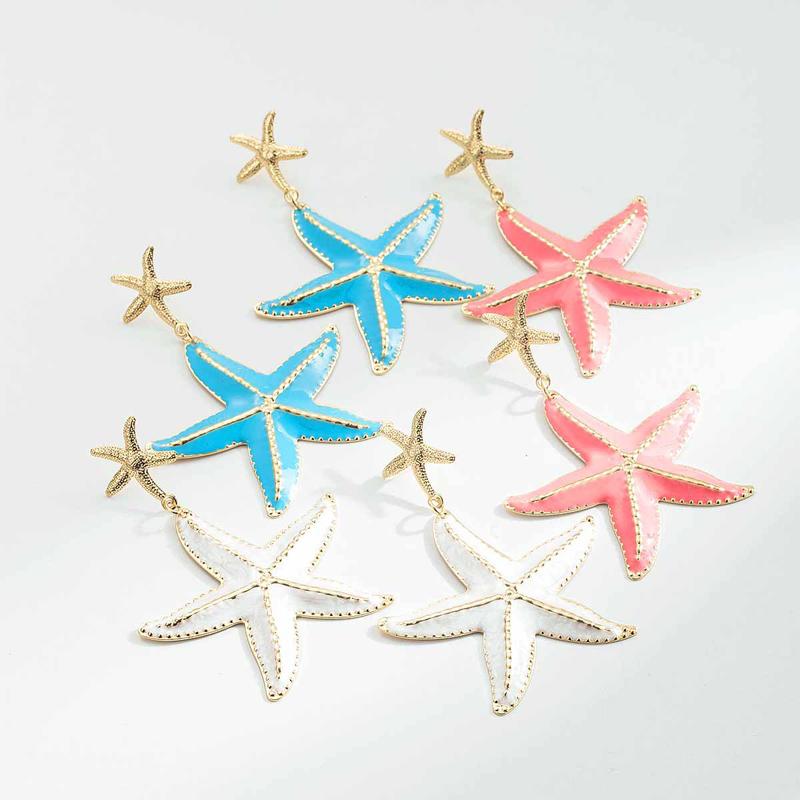 Exaggerated Drop Oil Starfish Pendant Earrings for Women Creative Metal Pentagram Earrings Beach Vacation Jewelry Gifts