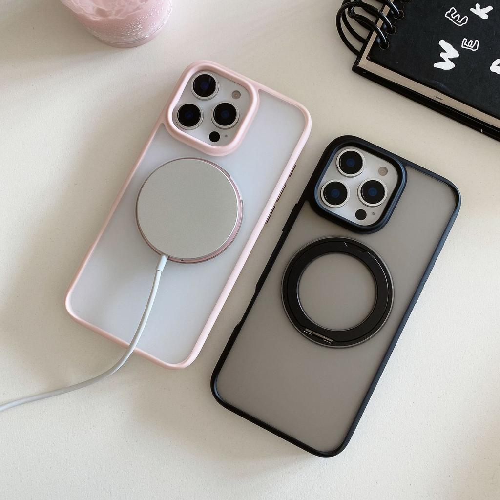 Suitable for Apple 16 Rotating Stand Phone Case, Magnetic Attraction IPhone15ProMax Matte Skin Feel Anti-drop Protective Case