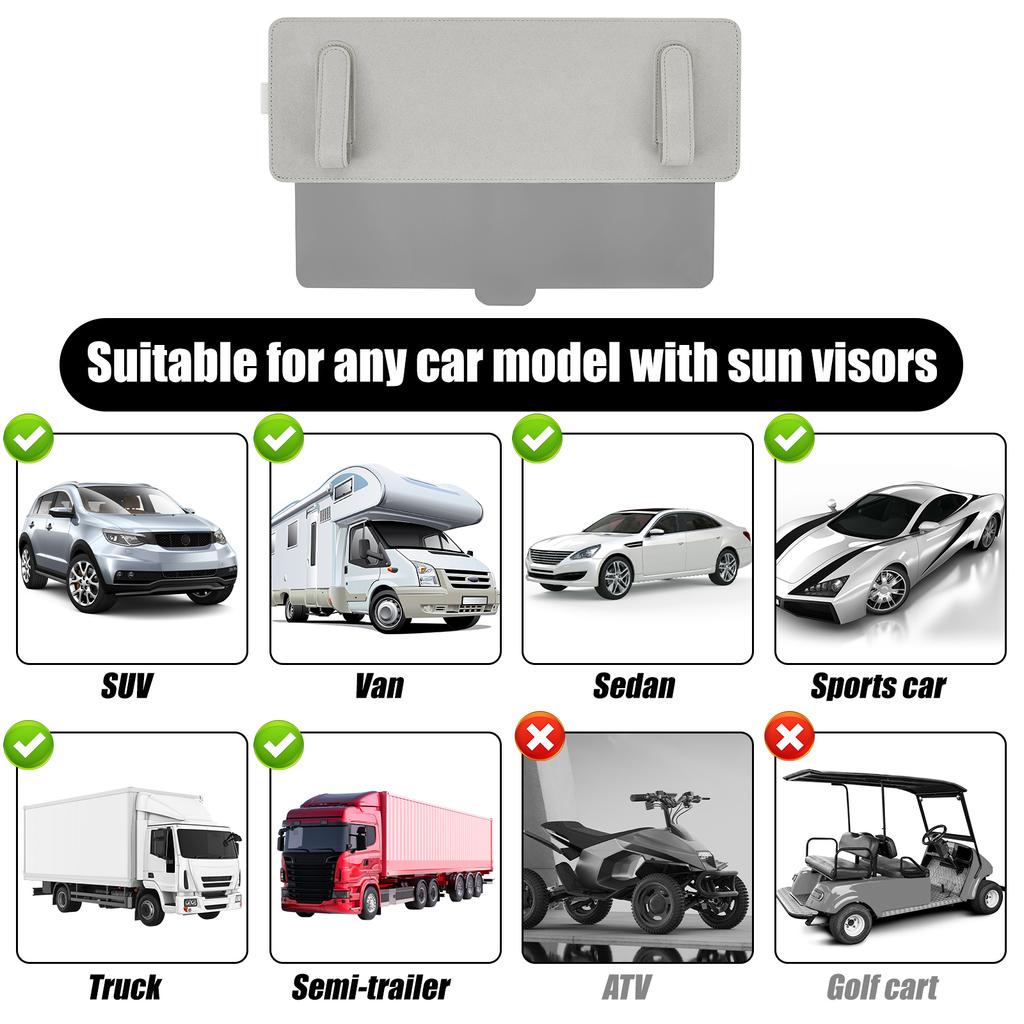 Universal Car Sun Visor Extender Anti-Glare Anti-UV Adjustable Interior Sun Blocker with Zipper Pocket and Side Opening Design