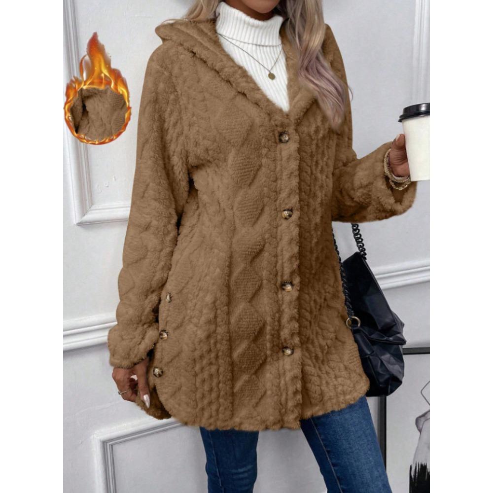 Women's Hooded Long Sleeve Cardigan Regular Fit Urban Style Fleece Coat Casual Jacket