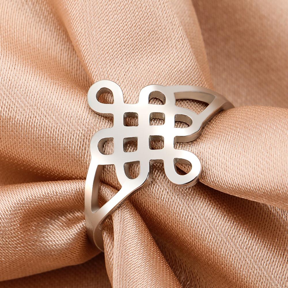 Dawapara Classic Chinese Mystic Knot Ring for Women Infinite Symbol Good Luck Peace Amulet Stainless Steel Wedding Band