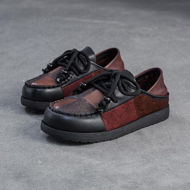 GKTINOO Spring Autumn Genuine Leather Lace Up Retro Women's Shoes Ethnic Style Comfortable Mom's Flat Shoes Casual Shoes