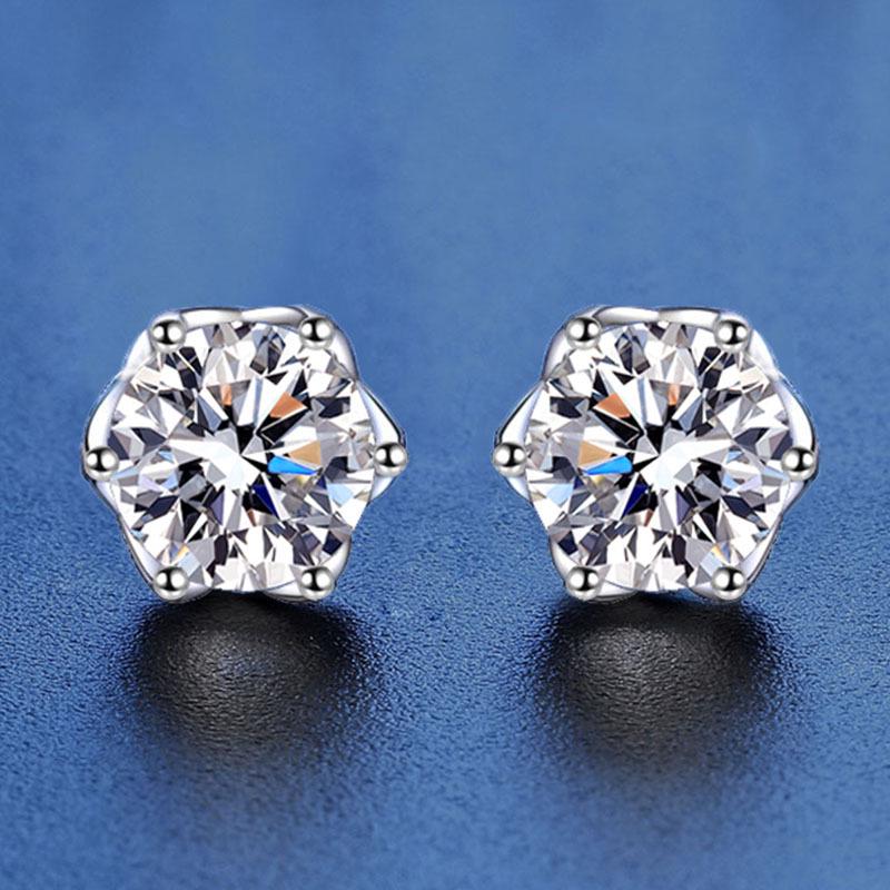 

925 Sterling Silver Rose Flower Moissanite Stud Earrings, D Color, 1 Carat, Simple Fashion Design 0.5 Carat Zircon