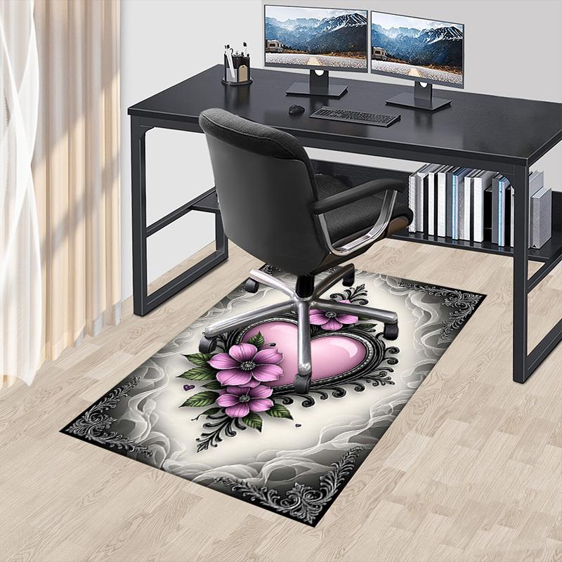1PC Heart Flowers Non-Slip Floor Carpet Compatible for Office&Living Room&Dining room - Flat-Weave Machine- Soft & Pattern-E302