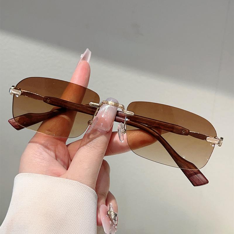 Rimless Rectangle Sunglasses Men New Vintage Gradient Casual Shades Women Trendy Brand Design Outdoor Sun Glasses