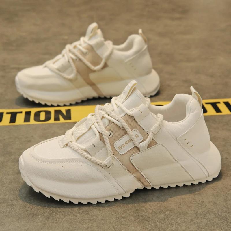 Высококачественные мужские спортивные кроссовки с толстой подошвой на шнуровке мужская уличная модная универсальная повседневная обувь дышащая на все времена года 39 бежевый 7885₽