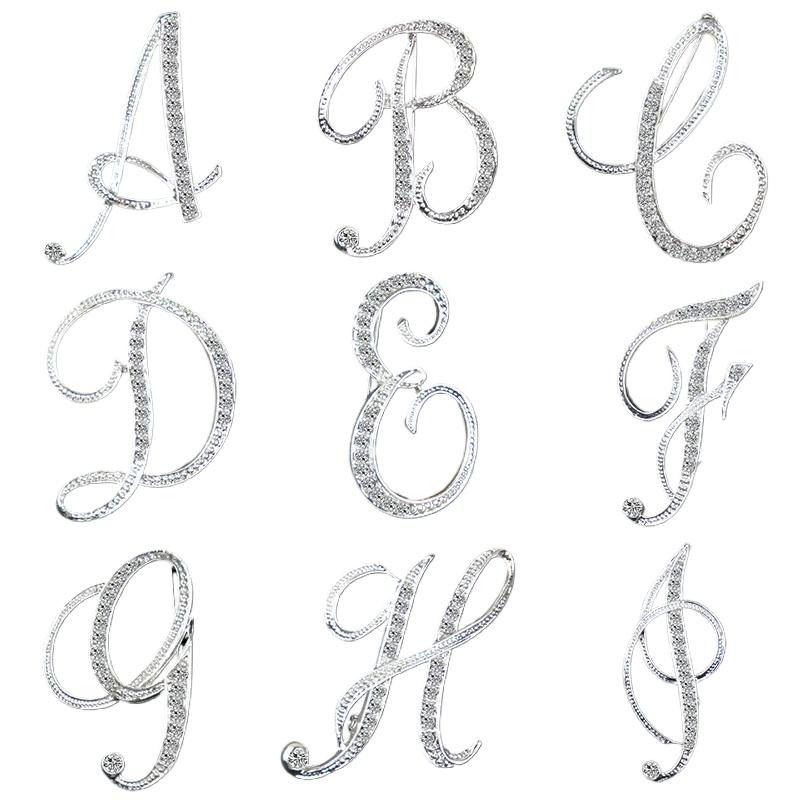 1PC 26 Letters Classic Charm Women Brooch Accessories Rhinestone Jewelry Clothing Decoration Crystal Pins Temperament