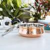 Steel Copper Serving Handi with Glass Lid, Serving Dishes Chicken Briyani Vegetables Home Hotel Restaurant Tableware, Volume - 800 ML (Pack of 1)