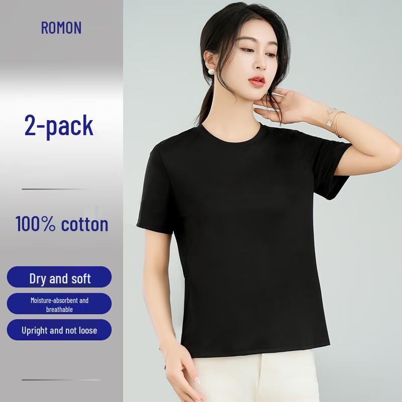 ROMON 2-Pack Women's Pure Cotton Short Sleeve T-Shirt