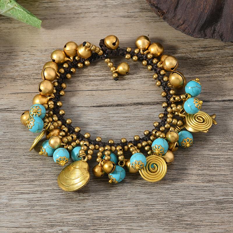 Handwoven Bohemian Bell Bracelet Vintage Vacation Niche Personality Exotic Female Hand Rope Accessories