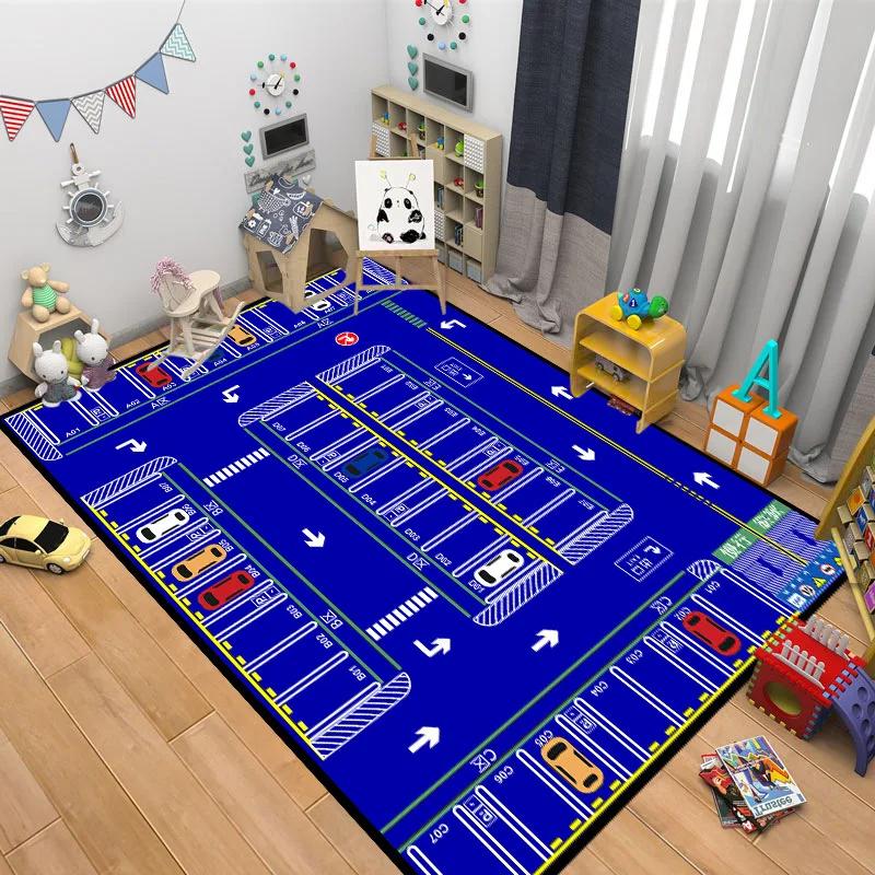 Kids Car Park Theme Crawling Carpets for Living Room Decoration Kids Bedroom Home Decor Sofa Carpet Non Slip Area Rug Floor Mat