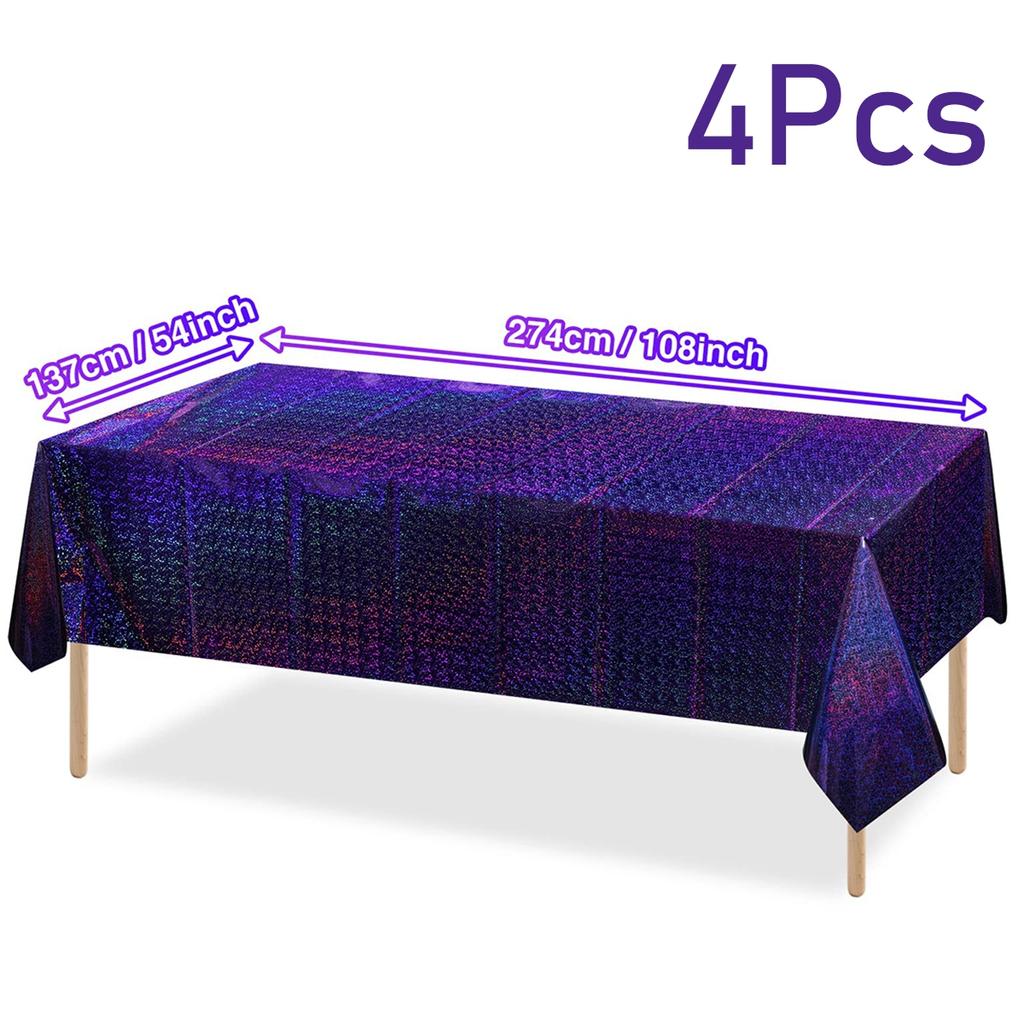 4pcs Aluminum Foil Tablecloths Shiny Rainbow Black Rectangle Tablecloth Dining Table Cover for Wedding Party Banquet Decoration