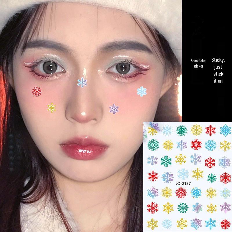 Colorful Christmas Snowflake Face & Nail Stickers with Adhesive Cartoon Designs