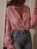 Oversized Printed Long Sleeve Shirt with Lantern Sleeve Blouse