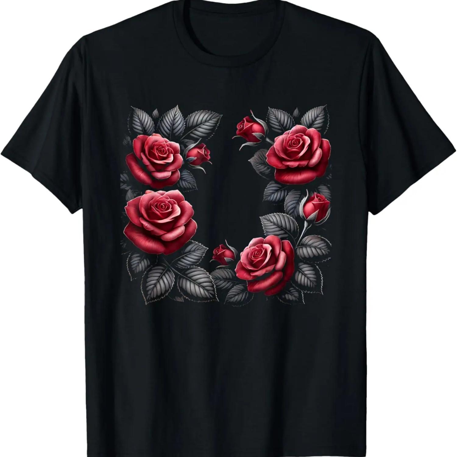 

Floral Rose Botanical Art with Black Leaves, Love Roses T-Shirt XXXXXL чёрный