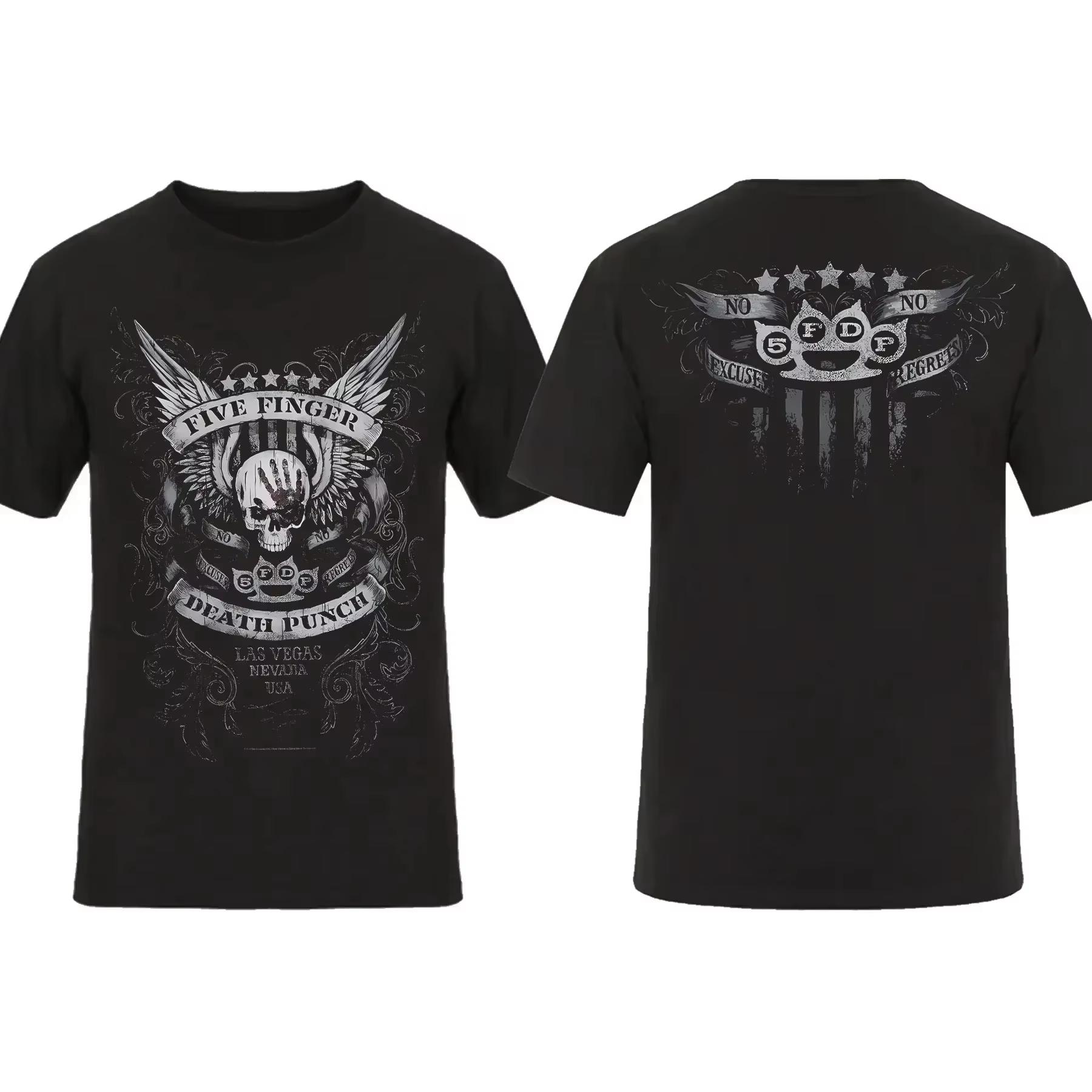 

2025 Fashion Men T Shirt Double-sided Biker Skully Black By Five Finger Death Punch T-shirt Graphic Youth Cloth Streetwear S-4XL 2XL