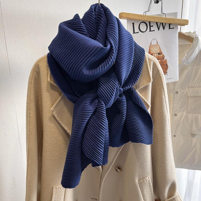 Pleated Scarf Women Autumn Winter Long Solid Color Shawl