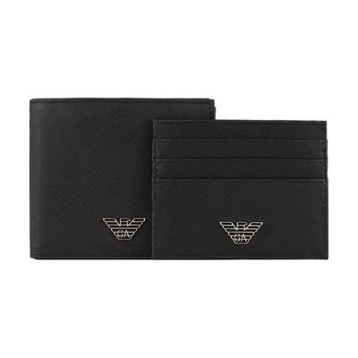 Emporio Armani Sølv Metal Logo Solid Krydsstruktur Nylon Læder Kortindehaver Pung Herre pung Sort Y4R237-Y138E-81072