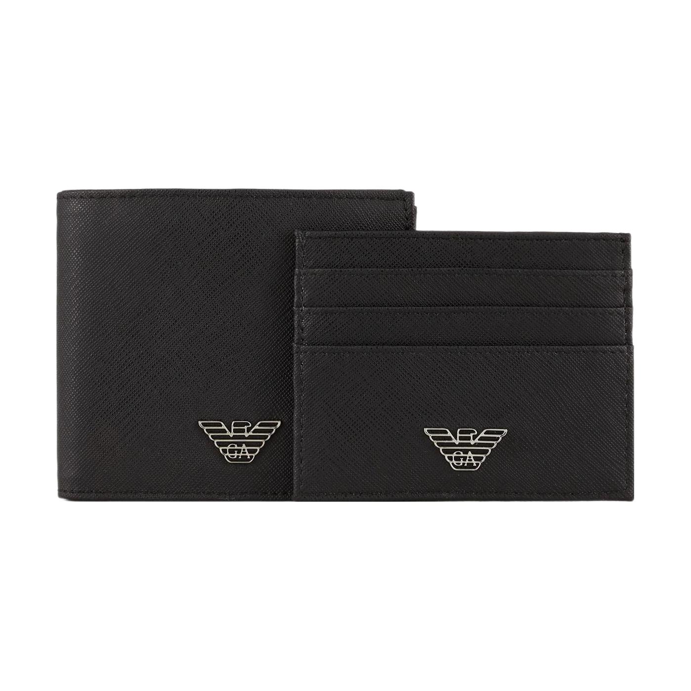 

Emporio Armani Silver Metal Logo Solid Cross Texture Nylon Leather Card Holder Wallet Men wallet Black Y4R237-Y138E-81072 Gift Box Set (Bag+Box)