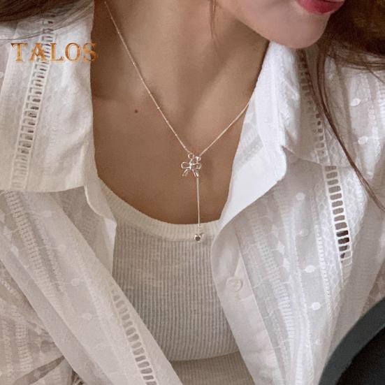 Bow Necklace Silver Bow Heart Pendant Necklace Women Simple Jewelry Gift for Dating Daily Wear Banquet Work Party