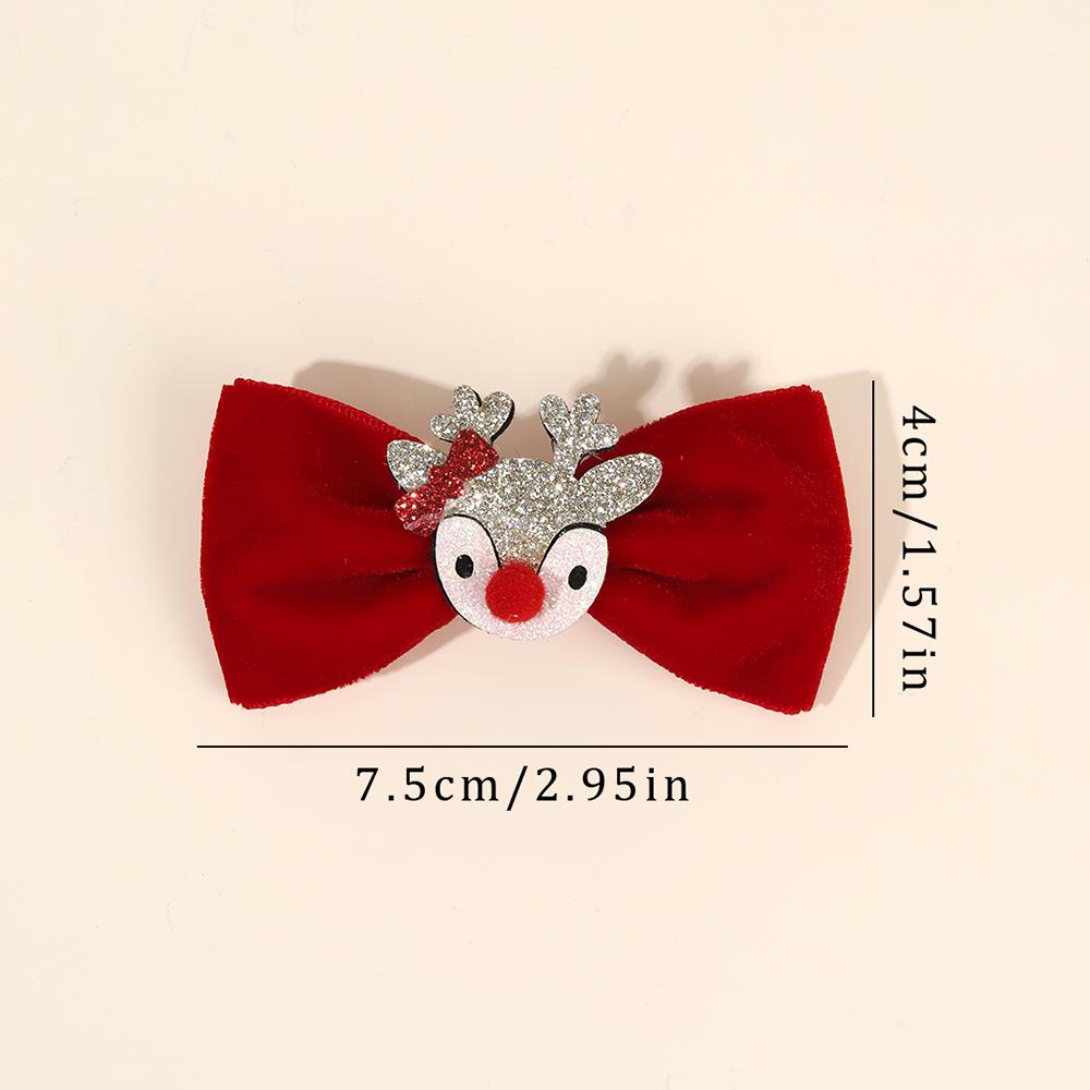 2Pcs Christmas Glitter Reindeer Bow Hair Clips for Girls Cute Soft Red Velvet Hairpins Festive Christmas Hair Accessories Gifts